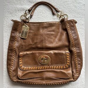 Coach VintageY2K Devin Whipstitch Camel Expandable Leather Boho Duffle Bag 15995